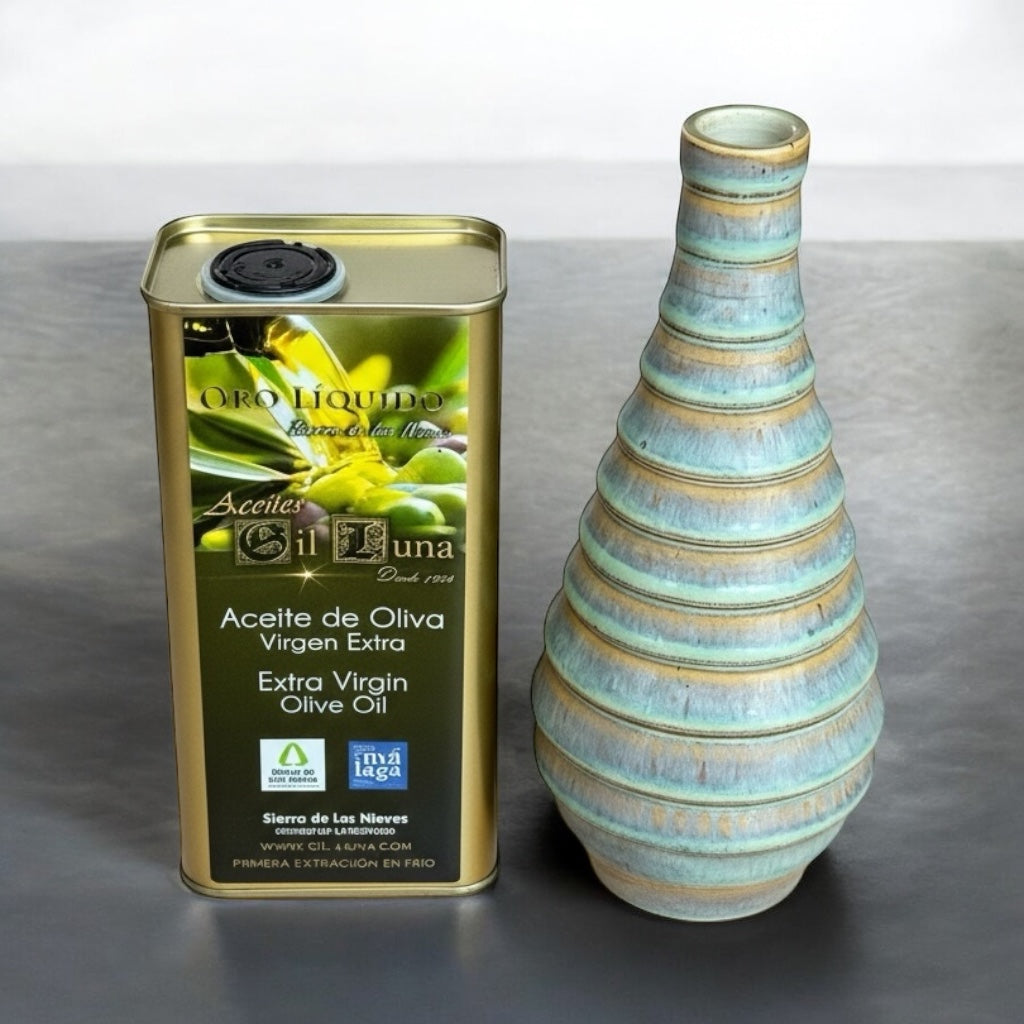 Premium Duo: Handgemaakte keramieken fles + 500ml Gil Luna Oro Liquido