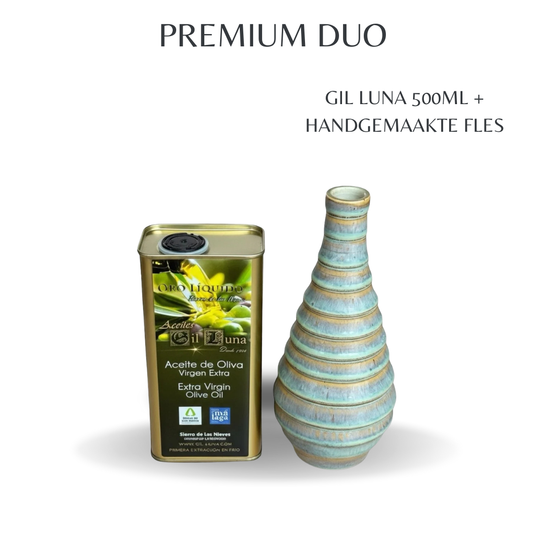 Premium Duo: Handgemaakte keramieken fles + 500ml Gil Luna Oro Liquido